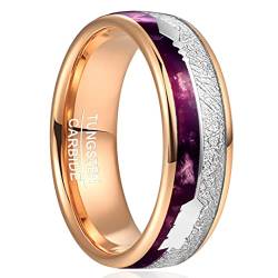 TUNGSTORY Wolfram Ring Roségold 8mm Lila Achat Einlage, Nachgeahmter Meteoriten Ring Pfeil Ehering, Verlobungsringe, Gewölbt, Poliert, Größe 54.4(17.3) von TUNGSTORY