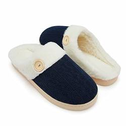 TUOBUQU Fuzzy Hausschuhe Damen Bequemer Memory Foam Hausschuh Warmer Plüsch Outdoor Indoor Anti-Rutsch Slip On Schuhe Navy Blau 38/39 EU von TUOBUQU