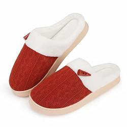 TUOBUQU Hausschuhe Damen Memory Foam Slippers für Frauen Bequeme Warme Rutschfeste Frühlings- und Herbstdünnschliff Ziegelrot 38/39 EU von TUOBUQU