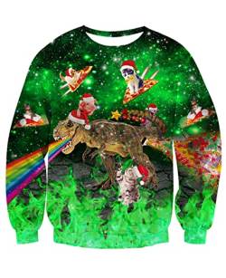 3D Hässliche Weihnachtspullover Personalisierte Santa Dinosaurier Design Pullover Sweatshirt Langarm Idee Geschenk Ugly Christmas Sweater für Herren XL von TUONROAD