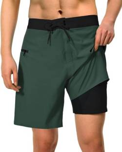 TUONROAD Badehose für Herren mit Kompression Liner 2 in 1 Atmungsaktiv Badeshorts Männer Elastisch Schwimmhose Verstellbar Tunnelzug mit Reißverschlusstaschen Armeegrün 33 von TUONROAD