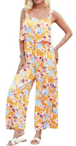 TUONROAD Damen Overall Vintage Jumpsuit Sommer Floral Gedruckt Lose Casual Ärmellos Overall Lang Playsuit Hosen Romper mit Taschen M von TUONROAD