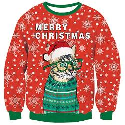 TUONROAD Damen Ugly Christmas Sweater Festival Bekleidung Katze Weihnachten Pullover Lustiger Weihnacht Pullover Jumper Langarm Strickpullover XL von TUONROAD