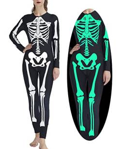 TUONROAD Halloween Kostüm mit Glühmustern Damen Skelett Overall Jumpsuit für Halloween Dress Up Party, Weihnachten, Karneval oder Mottoparties L von TUONROAD