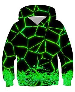 TUONROAD Hoodie Jungen Mädchen Pulli 3D Bunt Grün Geometrie Kapuzenpullover Pullover Sweatshirt Mit Taschen Kind Langarm Pulli Tops (L=11-13 Jahre) von TUONROAD