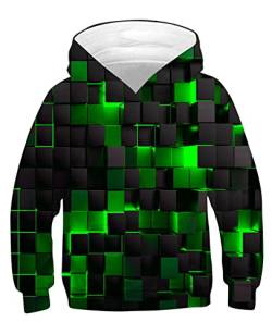 TUONROAD Sweatshirt Hoodies Teenager Jungen Mädchen Pulli 3D Grün Geometrie Grafik Kapuzenpullover Beiläufig Langarm Herbst Winter Outwear Tops (XL=14-16 Jahre) von TUONROAD