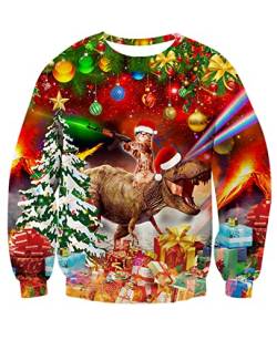 Unisex Weihnachtspullover Jumper Funky Rentier Muster Xmas Pullover Sweatshirt Erwachsene Teenager Festival Kleidung Top für Christmas Party XL von TUONROAD