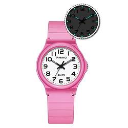 TUOTISI Mädchen Uhren Analog Display Japanische Quarz Damen Armbanduhr für Geschenk Studenten Uhren für Mädchen Alter 11–15 Jahre Einfache Casual Silikon Band Frauen Uhren, Pink von TUOTISI