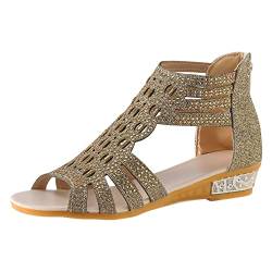 Sandalen Damen Sommer Schöne Sandaletten Damen mit Absatz Damen Lässig Glitzernde Strass Dekoration Sandalen mit Reißverschluss Hinten Römersandalen Damen Peep Toe Orthopädische Sandalen Damen von TUQIDEWU