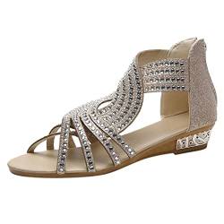 Sandalen Damen mit Offenem Zeh und Reißverschluss Elegante Schöne Sandaletten Damen Glitzer Strass Sandalen Damen Sommer Fashion Lässig Schuhe Damen Einfachheit Atmungsaktiv Schuhe mit Absatz Bequem von TUQIDEWU