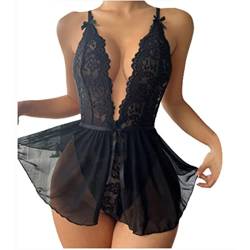 TUQIDEWU Body Damen Schwarz, Mesh Stringbody Spitzenbody Festival Langarm Sexy Langarmbody Blusenbody Netzoberteil Party Elegant Glitzer Top Rückenfrei Bodysuit NetzbodyB005 von TUQIDEWU