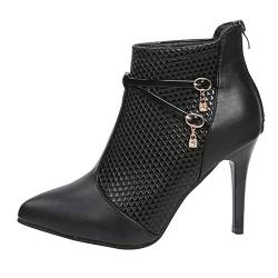 TUQIDEWU High-Heel-Stiefel für Damen, Punk-Gothic-Cosplay-Damen-Stiefeletten, klobige Plateau-Wedges-Schuhe, Nietenschädel-Pumps mit Schnürung und runder ZehenpartieA136 von TUQIDEWU