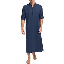 TURETRENDY Henley Herren Langarm Kaftan Thobe Button Down Bademantel Casual Side Split Gown Shirt, Marineblau, Medium von TURETRENDY