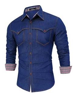 TURETRENDY Herren Casual Denim Shirt Button Dwon Langarm Western Arbeitsshirt, blau, Mittel von TURETRENDY