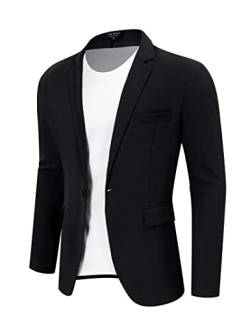 TURETRENDY Herren Casual Sport Mantel Leicht Leinen Blazer Ein-Knopf Business Anzug Jacken Stilvolle Alltagsanzüge, Schwarz, XL von TURETRENDY