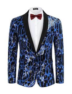 TURETRENDY Herren Glänzende Pailletten Blazer Jacke Stilvolle Ein-Knopf Smoking Anzug Jacken für Party Abendessen Abschlussball, schwarz blau, M von TURETRENDY