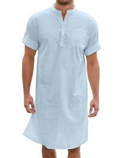 TURETRENDY Herren Kaftan Thobe Kurzarm Robe Kleid Casual Longline T Shirts für Strand, Himmelblau, XX-Large von TURETRENDY