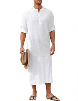 TURETRENDY Herren Langarm Kaftan Thobe Button Down Henley Robe Casual Side Split Gown Shirt mit Tasche, Weiss/opulenter Garten, XXX-Large von TURETRENDY