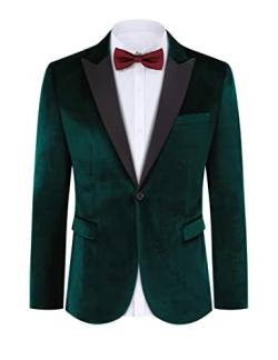 TURETRENDY Herren Samt-Blazer mit einem Knopf, solide Hochzeit, Smoking, schmale Passform, Luxus-Velours-Anzugjacke für Abendessen, Abschlussball, Party, Dunkelgrün, 3XL von TURETRENDY