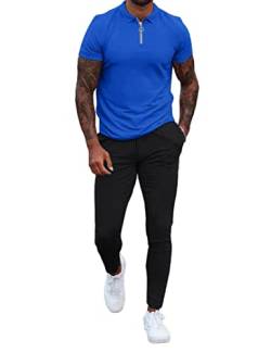 TURETRENDY Herren Trainingsanzug Set 2 Stück Viertel Reißverschluss Casual Golf Jogginganzug Athletic Sport Sweatsuits Set, Blau Schwarz, Small von TURETRENDY