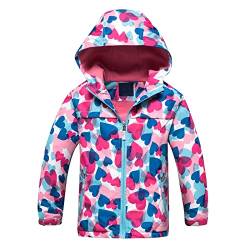 TURMIN Mädchen Regenjacke, Mit Fleece Gefütterter Regenmantel für Kinder Leichte Windjacke mit Kapuze Floral Bedruckte Jacken-Blaue Liebe-150(9-10 Jahre) von TURMIN