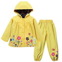 TURMIN Regenanzug Kinder, Regenjacke Matschjacke Matschhose für Mädchen Jungen Wasserdichte Regenponcho Kleinkinder Regenjacke und Hose, Gelb, 110(2-3 Jahre) von TURMIN