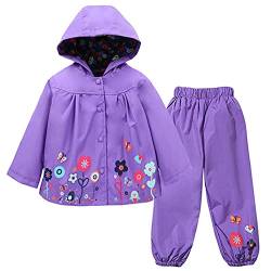 TURMIN Regenanzug Kinder, Regenjacke Matschjacke Matschhose für Mädchen Jungen wasserdichte Regenponcho Kleinkinder Regenjacke und Hose, Lila, 110(2-3 Jahre) von TURMIN