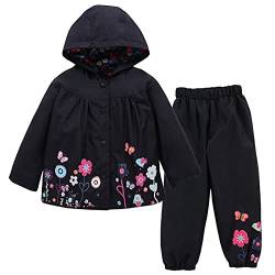 TURMIN Regenanzug Kinder, Regenjacke Matschjacke Matschhose für Mädchen Jungen wasserdichte Regenponcho Kleinkinder Regenjacke und Hose, Schwarz, 100(12-24 Monate) von TURMIN