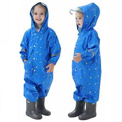 TURMIN Regenmäntel Jungen Mädchen Regenanzug Regenjacke mit Kapuze Poncho Wasserdichte Kinder Einteiliger Regenbekleidung Tragbar-Blauer Mond-S(1-3 Jahre) von TURMIN