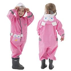 TURMIN Regenmäntel Jungen Mädchen Regenanzug Regenjacke mit Kapuze Poncho Wasserdichte Kinder Einteiliger Regenbekleidung Tragbar-Pinker Affe-L(5-7 Jahre) von TURMIN