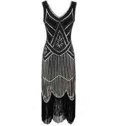 Damen 1920s Vintage Kleid 20er Jahre Charleston Kleid Pailletten Fransen Flapper Fransenkleid Kostüm Ärmellos Partykleid Bleistiftkleid Rockabilly Cocktail Club Mini Kleid Glitzer Festliches Kleid von TURWXGSO