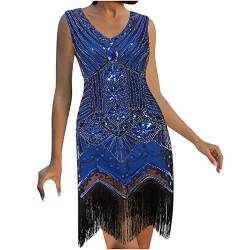 Damen 1920s Vintage Kleid 20er Jahre Charleston Kleid Pailletten Fransen Flapper Fransenkleid Kostüm Ärmellos Partykleid Bleistiftkleid Rockabilly Cocktail Club Mini Kleid Glitzer Festliches Kleid von TURWXGSO