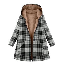 Fleecejacke Damen Hoodie mit Kapuze Reißverschluss Warm Gefüttert Plüsch Herbst Winterjacke Elegante Blumenmuster Kariert Einfarbige Farbverlauf Kapuzenjacke Langarm Casual Locker Mantel S-XXL von TURWXGSO