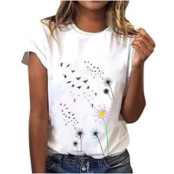 T Shirt Damen Sommer Boho Oberteile Rundhals Blumen Grafik Drucken Tank Tee Tops Y2K Lässig Lose Große Größen Basic Tshirts Hemd Bluse Tunika for Teenager Mädchen von TURWXGSO