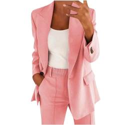 TURWXGSO Anzug Set Damen Blazer Langarm Jacke + Hose Anzug Casual Cardigan Langarm Elegant Blazer Anzug Lose Passform 2-Teilig Anzug Zweiteiler Damen Blazer Hosenanzug für Business Büro Freizeit von TURWXGSO