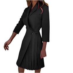 TURWXGSO Blazer Kleid für Frauen Sexy Plissee Kleid, Schwarz Langarm V-Ausschnitt Kleider, Professionelle Kleider für Frauen für Arbeit Büro Kleid von TURWXGSO