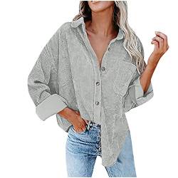 TURWXGSO Cord Hemd Damen Oversize Bluse Cordstoff Hemdbluse Einfarbig Cordhemd Langarm Button-Down Freizeitjacke Vintage Reverskragen Hemdjacke Frühling Herbst Oberteile Top Lose Outwear von TURWXGSO