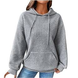 TURWXGSO Damen Hoodie Kapuzenpullover Langarm Sweatshirt Kapuzensweatshirt Mit Kapuze Und Kordelzug Damen Rundhalsausschnitt Einfarbig Sweatshirt Langarm Kapuzenoberteil Waffel Sweatshirt von TURWXGSO