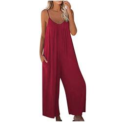 TURWXGSO Damen Jumpsuit Sommer Loose Fit Jumpsuit Ärmellos Overall Lang Weites Bein Freizeithose mit Taschen Strampler Lange Playsuit Hose Lässig Hosenanzug Einfarbig/Bedruckter Overall für Frauen von TURWXGSO