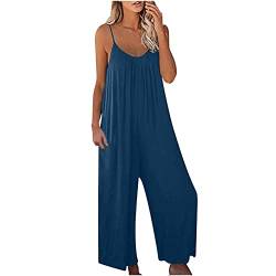 TURWXGSO Damen Jumpsuit Sommer Loose Fit Jumpsuit Ärmellos Overall Lang Weites Bein Freizeithose mit Taschen Strampler Lange Playsuit Hose Lässig Hosenanzug Einfarbig/Bedruckter Overall für Frauen von TURWXGSO