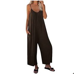 TURWXGSO Damen Jumpsuit Sommer Loose Fit Jumpsuit Ärmellos Overall Lang Weites Bein Freizeithose mit Taschen Strampler Lange Playsuit Hose Lässig Hosenanzug Einfarbig/Bedruckter Overall für Frauen von TURWXGSO