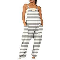 TURWXGSO Damen-Latzhose, Vintage, Blumendruck, Sommer, lässig, lockere Jumpsuit-Hose, Baggy, ärmellos, Overall, Playsuit, Hose, Overall, Schlinge mit Tasche, Strampler, 2@ Grau, 46 von TURWXGSO