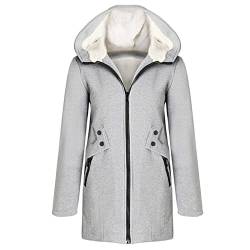 TURWXGSO Fleecejacke Damen Warm Gefüttert Herbst Winterjacke Damen Lang Kapuzenjacke Reißverschluss Tasche Einfarbig Sweatjacke Elegante Outwear Mittellang Mantel Große Größe (EU Größe 34-48) von TURWXGSO