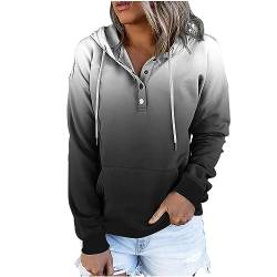 TURWXGSO Hoodie Damen Sweatshirt Lässiges Langarm V-Ausschnitt Pullover Mit Knöpfen Farbverlaufsdruck/Streifendruck Sweatshirt Warme Pulli Casual Bequem Hoodie Sport Shirt von TURWXGSO