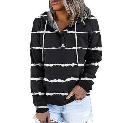 TURWXGSO Hoodie Damen Sweatshirt Lässiges Langarm V-Ausschnitt Pullover Mit Knöpfen Farbverlaufsdruck/Streifendruck Sweatshirt Warme Pulli Casual Bequem Hoodie Sport Shirt von TURWXGSO