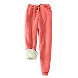 TURWXGSO Jogginghose Damen Winter Thermohose Warm Innenfutter Kordelzug Elastischer Bund Dicke Fleece Gefüttert Sweathose Sport Hosen Thermo Haushose Jogger Hose Outdoorhose von TURWXGSO