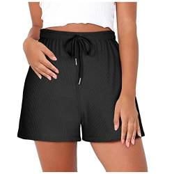 TURWXGSO Lässige Damen-Shorts mit Kordelzug, Sommer-Shorts, Workout, Yoga, Sport, kurze Hose, Activewear-Shorts, einfarbig, Stretch-Shorts, leger, lockere Fitness-Laufshorts mit Taschen, #1 Schwarz, von TURWXGSO