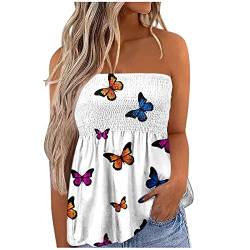 TURWXGSO Top Mit Freiem Rücken Frauen Sommer Ärmellose Schmetterling gedruckt V-Ausschnitt Spitze Tanktops lässige Weste Tops Lauftop Damen von TURWXGSO