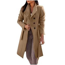 TURWXGSO Trenchcoat Damen mit Gürtel Reverskragen Knopf Lang Leicht Jacke Elegant Mantel Damen Mode Frühling Herbst Übergangsjacke Büro Business Freizeit Einfarbig Mittellang Mantel von TURWXGSO