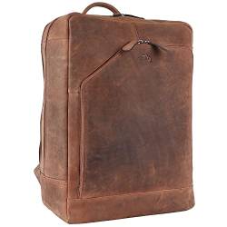 TUSC Corvus Premium XL Leder Rucksack für Laptops bis 15,6 Zoll für Damen und Herren, Tagesrucksack Unisex, Daypack, Braun, Größe 31x44x16 cm von TUSC